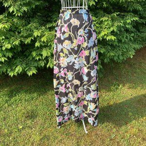 Vintage 70s floral maxi skirt pink blue yellow | XS-S | long floor length boho